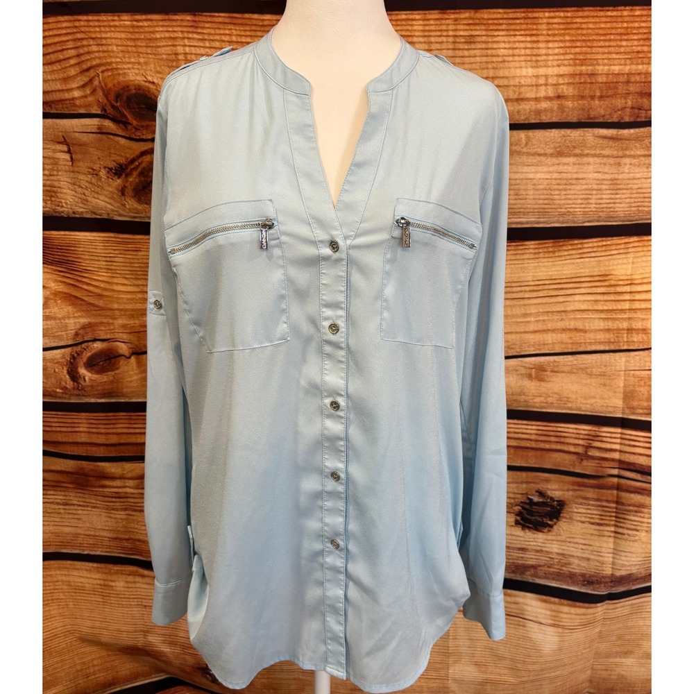 Calvin Klein Womens Light Blue Lightweight Long Sleeve Button Down Size M